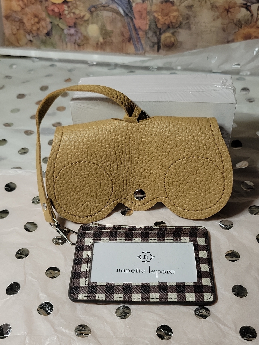 Nanette Lepore card Holder & Beige Pebbled Leather  Sunglasses Case